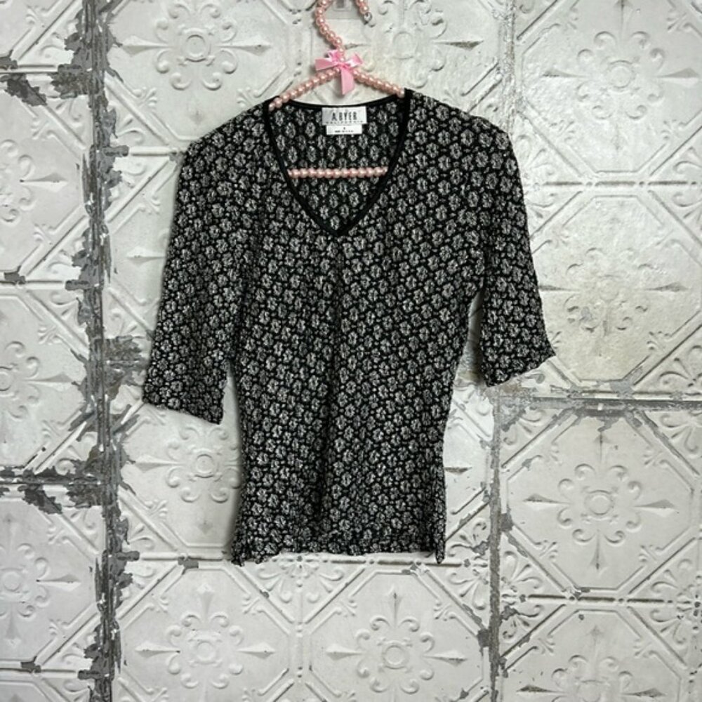 Vintage A.Byer 90s lace scrunchy vneck top